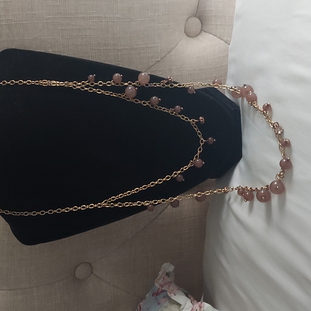J. Crew Gold Tone Pink Bead Costume Statement Necklace  35 Inch